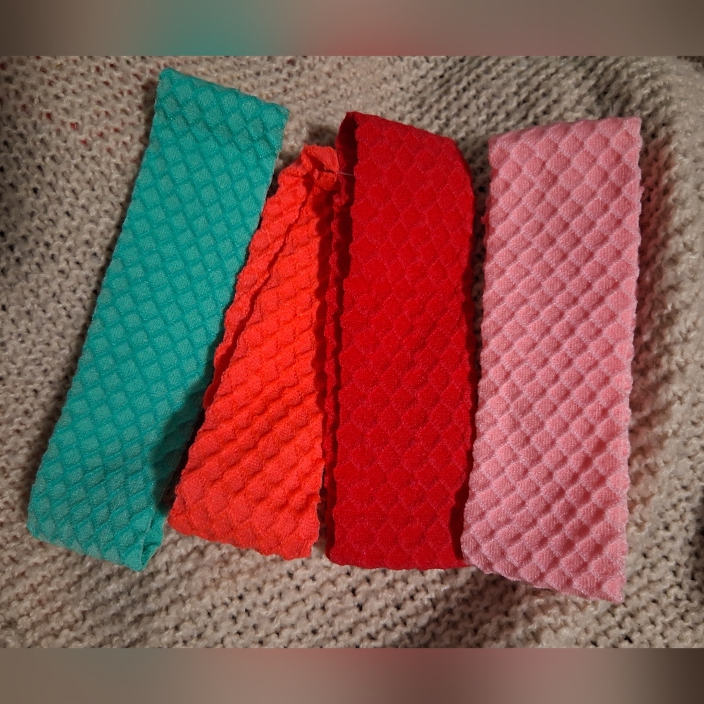 Juniors Textured Stretch Headbands - Set of Teal, Hot Pink, Red, Light Pink
